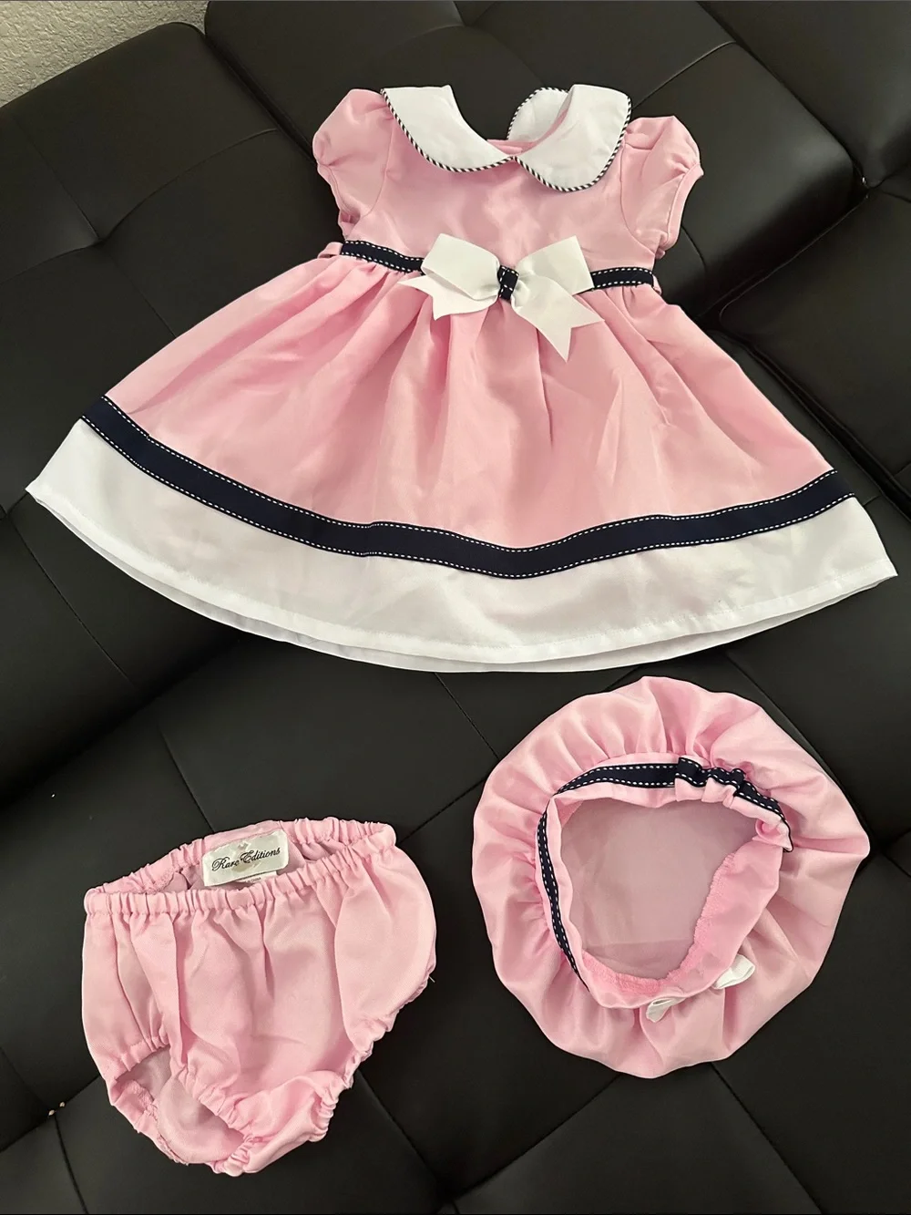 Rare Editions Pink Dress with White Collar and Navy Trim